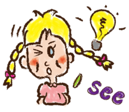 cute cute colorful crayon girl English sticker #4835338