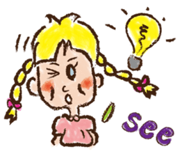 cute cute colorful crayon girl English sticker #4835338
