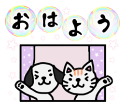 Soap bubbles and a dog and cat. sticker #4889317