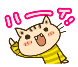Cute Cat wearing a yellow striped shirt sticker #4953423