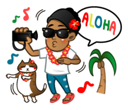 Selfie boy  and Hawaiian cute fat cat sticker #5041751