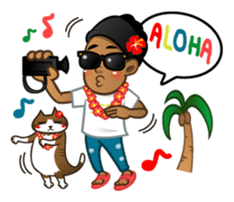 Selfie boy  and Hawaiian cute fat cat sticker #5041751
