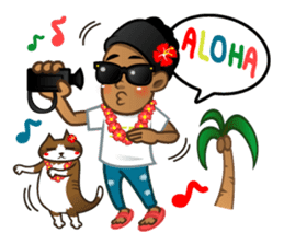 Selfie boy and Hawaiian cute fat cat sticker #5041751