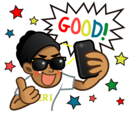 Selfie boy  and Hawaiian cute fat cat sticker #5041752