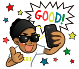 Selfie boy and Hawaiian cute fat cat sticker #5041752