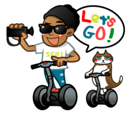 Selfie boy and Hawaiian cute fat cat sticker #5041753