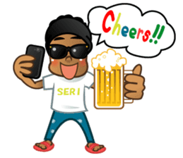 Selfie boy and Hawaiian cute fat cat sticker #5041755