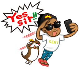 Selfie boy and Hawaiian cute fat cat sticker #5041756