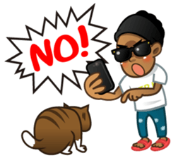 Selfie boy  and Hawaiian cute fat cat sticker #5041757