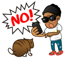 Selfie boy and Hawaiian cute fat cat sticker #5041757
