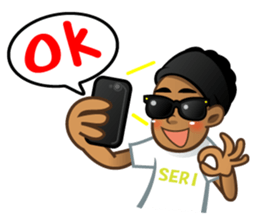 Selfie boy  and Hawaiian cute fat cat sticker #5041758