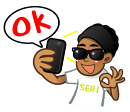 Selfie boy and Hawaiian cute fat cat sticker #5041758