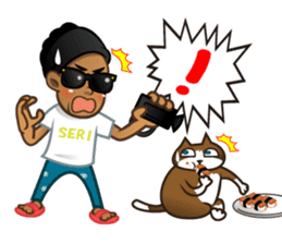 Selfie boy and Hawaiian cute fat cat sticker #5041759