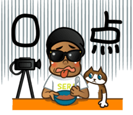 Selfie boy and Hawaiian cute fat cat sticker #5041762