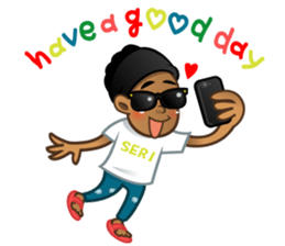 Selfie boy  and Hawaiian cute fat cat sticker #5041765