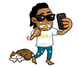 Selfie boy  and Hawaiian cute fat cat sticker #5041766