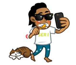 Selfie boy  and Hawaiian cute fat cat sticker #5041766