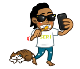 Selfie boy and Hawaiian cute fat cat sticker #5041766