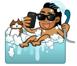 Selfie boy  and Hawaiian cute fat cat sticker #5041767