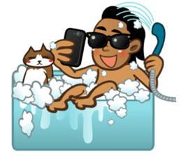 Selfie boy  and Hawaiian cute fat cat sticker #5041767