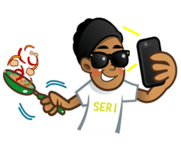 Selfie boy and Hawaiian cute fat cat sticker #5041769