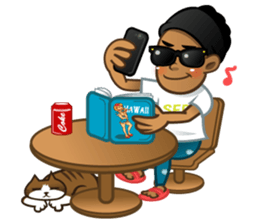 Selfie boy  and Hawaiian cute fat cat sticker #5041770