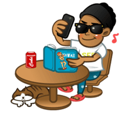 Selfie boy and Hawaiian cute fat cat sticker #5041770