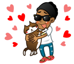 Selfie boy  and Hawaiian cute fat cat sticker #5041773