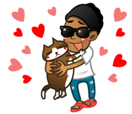 Selfie boy and Hawaiian cute fat cat sticker #5041773