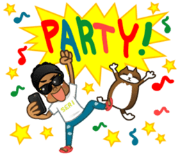 Selfie boy and Hawaiian cute fat cat sticker #5041774