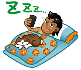 Selfie boy and Hawaiian cute fat cat sticker #5041775