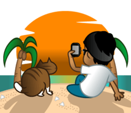 Selfie boy  and Hawaiian cute fat cat sticker #5041777