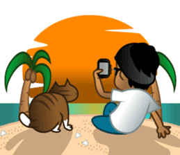 Selfie boy  and Hawaiian cute fat cat sticker #5041777
