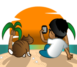 Selfie boy and Hawaiian cute fat cat sticker #5041777