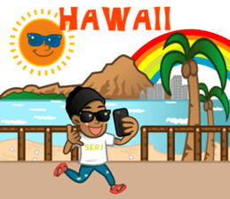 Selfie boy  and Hawaiian cute fat cat sticker #5041778