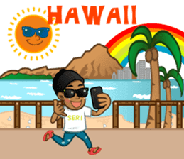 Selfie boy and Hawaiian cute fat cat sticker #5041778