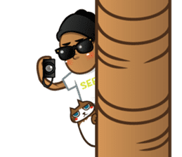 Selfie boy and Hawaiian cute fat cat sticker #5041779