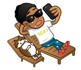 Selfie boy  and Hawaiian cute fat cat sticker #5041780