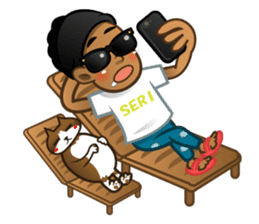 Selfie boy and Hawaiian cute fat cat sticker #5041780