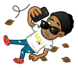 Selfie boy  and Hawaiian cute fat cat sticker #5041782