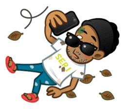 Selfie boy and Hawaiian cute fat cat sticker #5041782