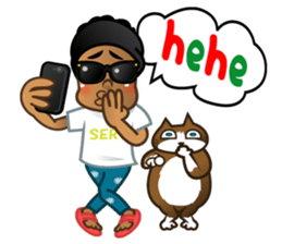 Selfie boy  and Hawaiian cute fat cat sticker #5041783