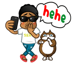Selfie boy and Hawaiian cute fat cat sticker #5041783
