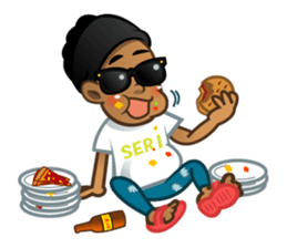 Selfie boy  and Hawaiian cute fat cat sticker #5041784