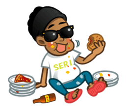 Selfie boy and Hawaiian cute fat cat sticker #5041784