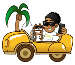 Selfie boy  and Hawaiian cute fat cat sticker #5041785