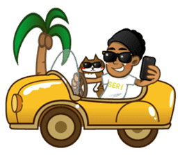 Selfie boy  and Hawaiian cute fat cat sticker #5041785