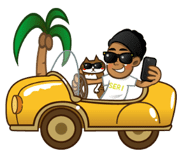 Selfie boy and Hawaiian cute fat cat sticker #5041785