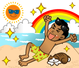 Selfie boy  and Hawaiian cute fat cat sticker #5041786