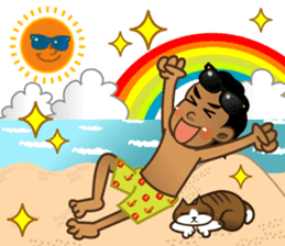 Selfie boy and Hawaiian cute fat cat sticker #5041786